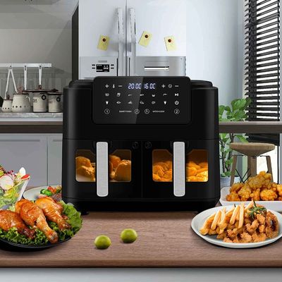Bezolejowa podwójna strefa Air Fryer 9L Duża dla rodziny z 2 szufladami 10 ustawień wstępnych 2400W niskotłuszczowy