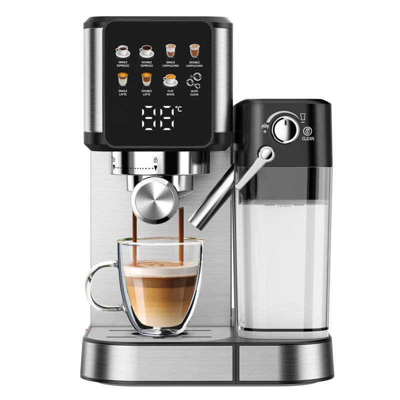 Maszyna do robienia kawy ze srebrnym espresso z ręczną pianką do mleka do latte cappuccino wbudowana w młyn
